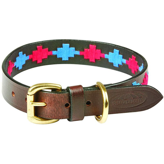 Polo Leather Dog Collar (s) (Beaufort Brown/Pink/Blue) - Beaufort Brown/Pink/Blue - Weatherbeeta