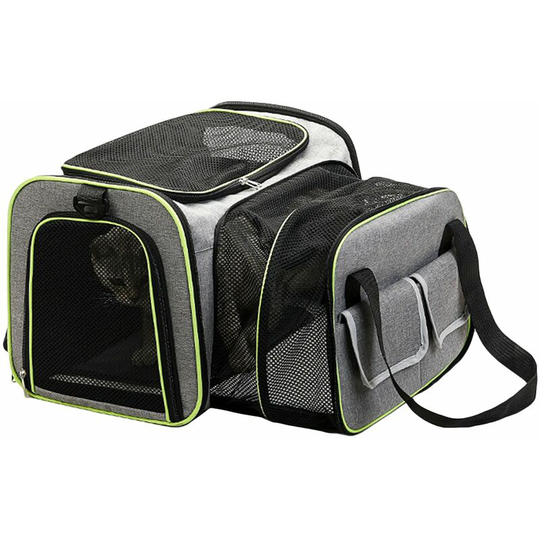Lifcausal - Expandable Pet Carrier Bag With Zip Handle Pockets Foldable Cat Carrier Travel Bag Breathable Mesh Carrier Bag Outdoor Transport Bag for