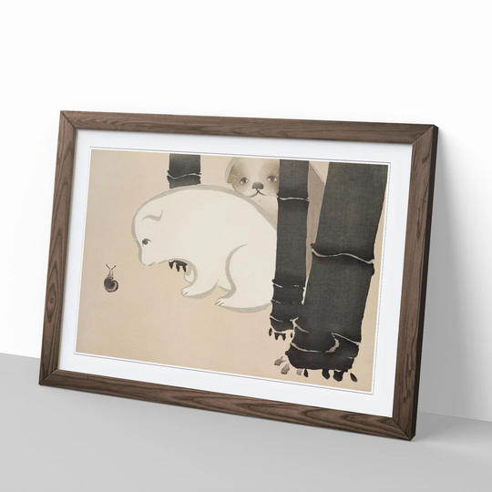 Puppies and a Snail by Kamisaka Sekka - Picture Frame Painting