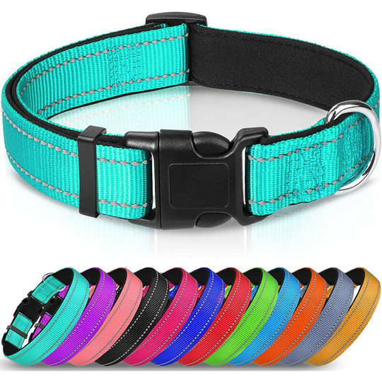 Reflective Dog Collar,Soft Neoprene Padded Breathable Nylon Pet Collar Adjustable for Small Dogs,Teal,S