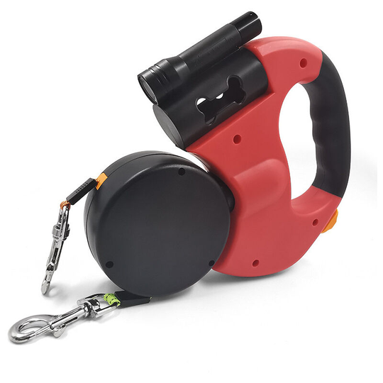 Automatic retractable leash with led flashlight one drag two double head dog leash red - Muff