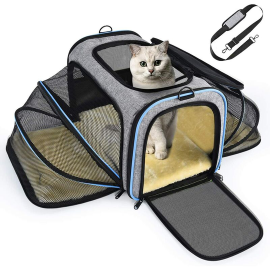 Betterlifegb - Expandable dog cat transport bag, solid structure, easy storage, breathable net, spacious, foldable, train travel / car / restaurant /