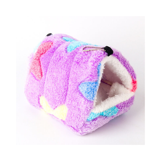 Litzee - Small Animal Bed - Multifunctional, warm, plush portable sleeping bag with removable mat, hamster bed, guinea pig, chinchilla, purple