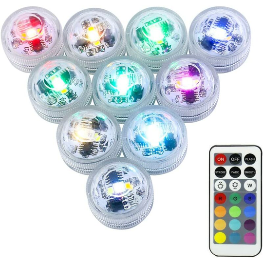 10Pack Mini Submersible Lights,LUXJET® Waterproof Underwater Lights with Remote Control,Colorful Mood Lights for Aquarium, Vase, Pond, Swimming Pool,