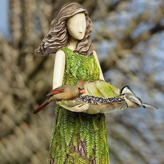 Bearsu - Outdoor Bird Trough - Sherwood Fairy Statue with Bird Feeder - Resin Ornament - Super Cute Garden Statue for Yard Decor