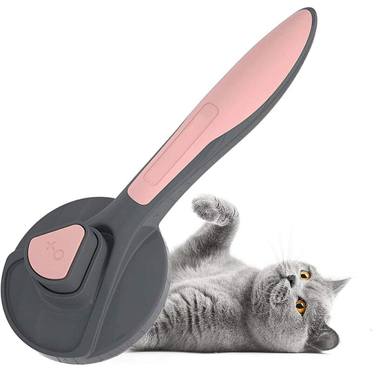 Brush for Dogs and Cats, Self-cleaning Hair Brush for Small Dogs, Ergonomic Design Won't Scratch Skin-Pink