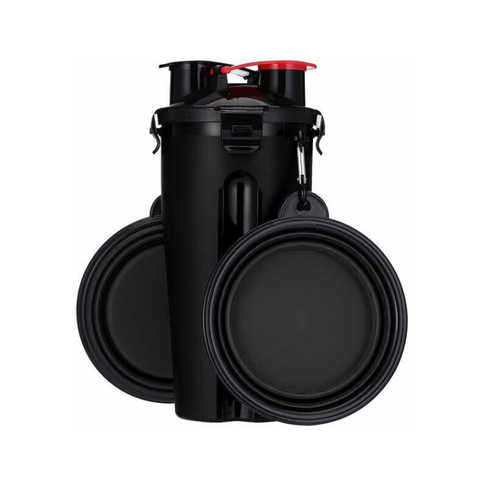 Morejieka - Leakproof and Food Bottle 2 in 1 for Dogs - 2 Flap Cases - 1 Shoulder Strap - Portable Pet Accessories , Water Cup for Dogs (Black)
