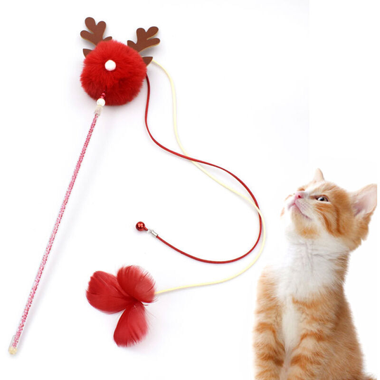 Cat Interactive Stick with Balls Bells Feather Wand for Cat Teaser Catcher Exercise Playing Toys Pet Supplies