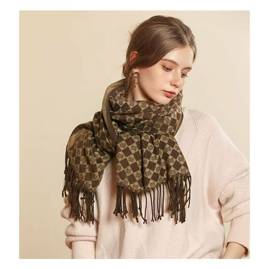 Alphabet printed scarf cashmere like scarf double sided warm shawl scarf women beige camel
