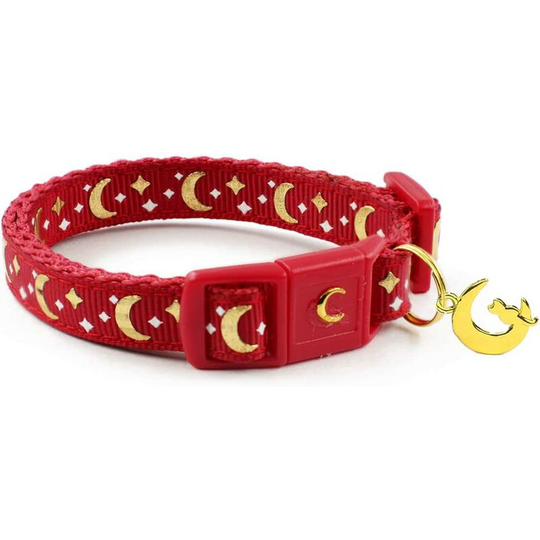 Pet Collar Gold Moons and Stars Cat Collar, Safety Breakaway Cat Collar, Glow in The Dark