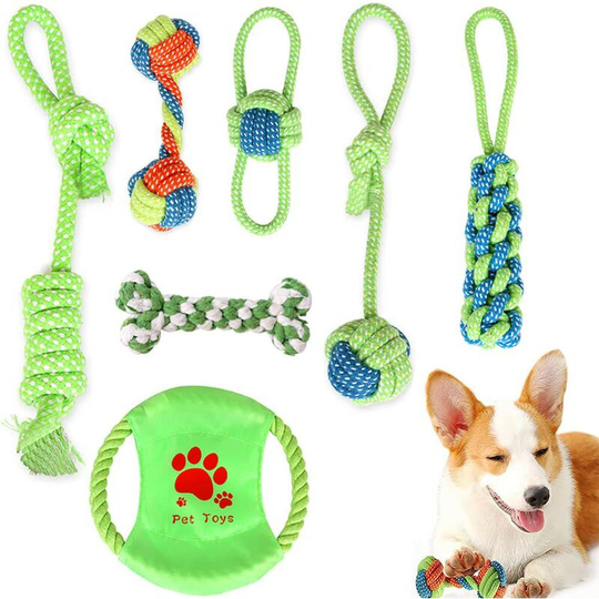 Dog Toy Set, 7 Pcs Dog Toy Rope with Ball, Indestructible Dog Toy Rope, Dog Toys Set for Puppies, Medium and Large Dogs