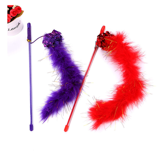 Feather Toy for Cats, 2PCS Interactive Cat Toy with Purple and Red Color,30cm Funny Pet Cat Stick, Indoor Cat Toys for Improve Intelligence and