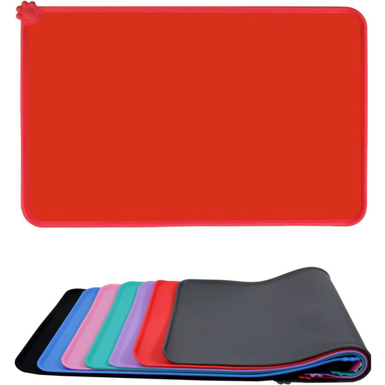 Dog and Cat Food Mat, Waterproof & Non Slip Silicone Pet Feeding Mat for Food and Water Bowls, 47x30cm Red