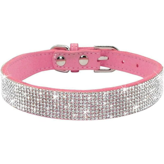 Rhinestone dog collar, soft synthetic leather, size l, pink