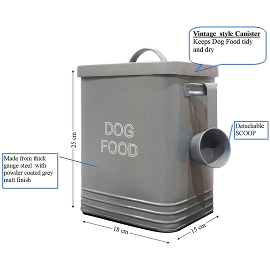 Grey Dog Food Storage Tin