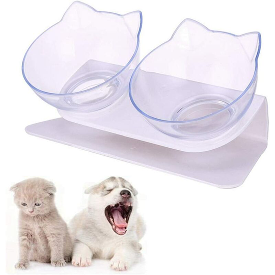 Echoo - Cat Double Bowl Cat Bowl With Raised Support For Small Dogs And Cats White