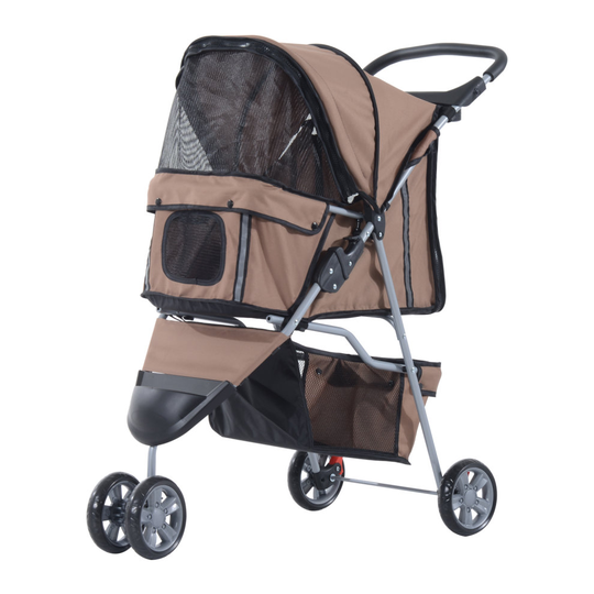 PawHut Cat Puppy 3 Wheels Pet Stroller Dog Pushchair Carrier Brown NEW