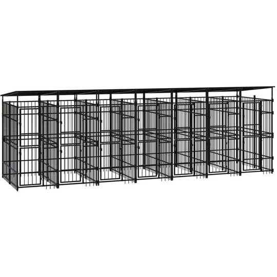 Outdoor Dog Kennel with Roof Steel 12.9 m² Vidaxl Black