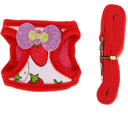 Pet Harness Set Outdoor Walking Rabbit Comfortable Chest Strap Traction Vest Small Strawberry Pattern Training Leash Harness Set (M)