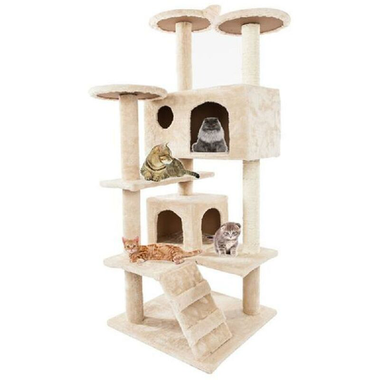 132 cm Cute Beige Sisal Rope Cat Tree For Indoor Cats For Indoor Cats Multi-Activity House Baskets Ladder Scratch Post grey - Beige