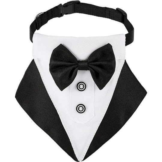 Formal Dog Tuxedo Bandana Dog Wedding Bandana Dog Collar with Bow Tie and Necktie Adjustable Designs Black Dog Bow Tie Adjustable Neckerchief (Black)