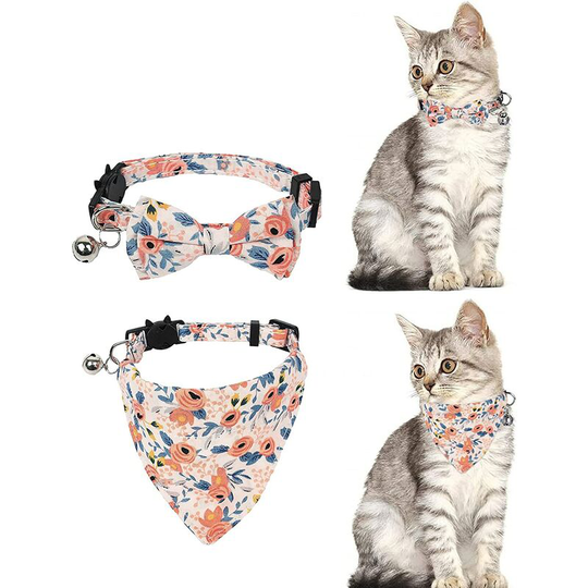 2 pcs Cat Collars Bow Tie and Bell, Triangle Kitten Collar Anti Strangling, Adjustable Kitten Collar 20-28 CM