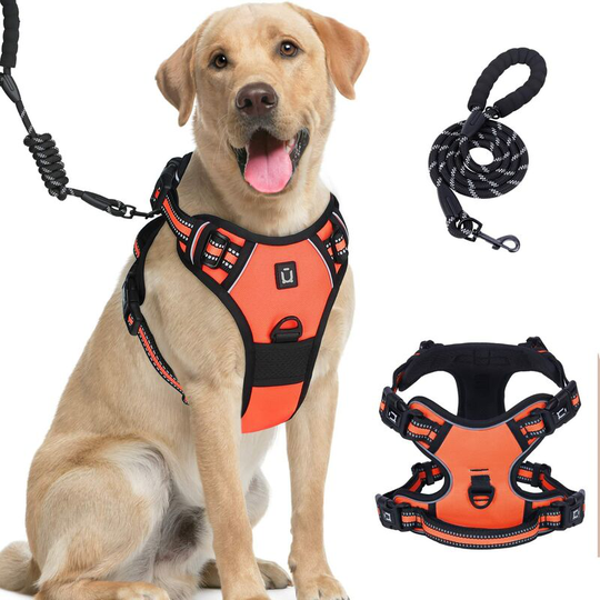 Dog Harness, Dog Collar, Dog Leash Set, Adjustable Reflective Dog Harness Traction Vest Orange (m)