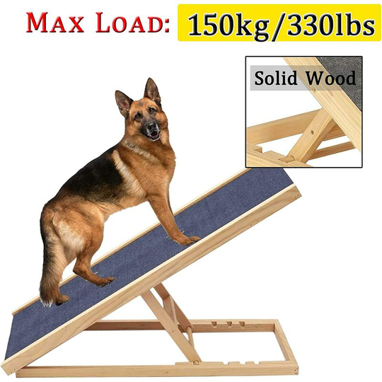 Day Plus - 100cm Pet Ramp for Dogs Cats Rabbit, 30/40/50/60cm Adjustable Height Wooden Pet Ramp Folding Car Dog Ladder w/Non-slip Carpet Bearing