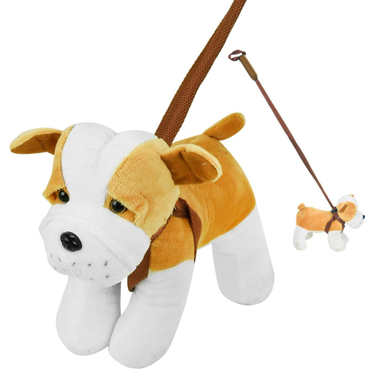 (Brown (Bulldog)) Standing Dog On A Lead Plush Soft Toy Puppy Assorted Toys Walk Kids Teddy Pet