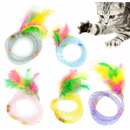 Creative Cat Toy, 5 Pieces Cat Feather Toy with Flexible Hose, Indoor Interactive Cat Toys Educational Cat Toys -Colorful