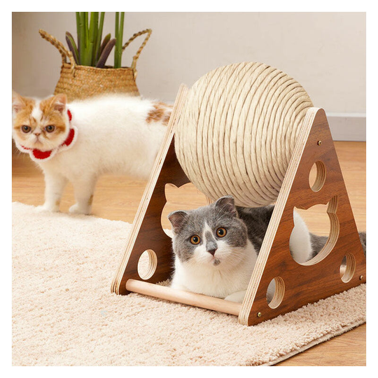 Wooden cat toy, interactive sisal cat toy, pet toy, play ball