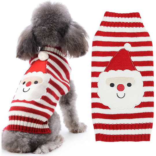 Dog Christmas Sweater Christmas Pet Costume Cute Stripe Santa Claus Costume Holiday Dog Cat Dress Small and Medium Dog New Year Gift (XS, Red and
