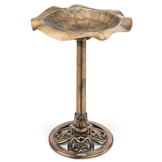 (Bronze) Garden Bird Bath Resin Leaf Birdbath With Rustic Metal Effect H70cm Christow