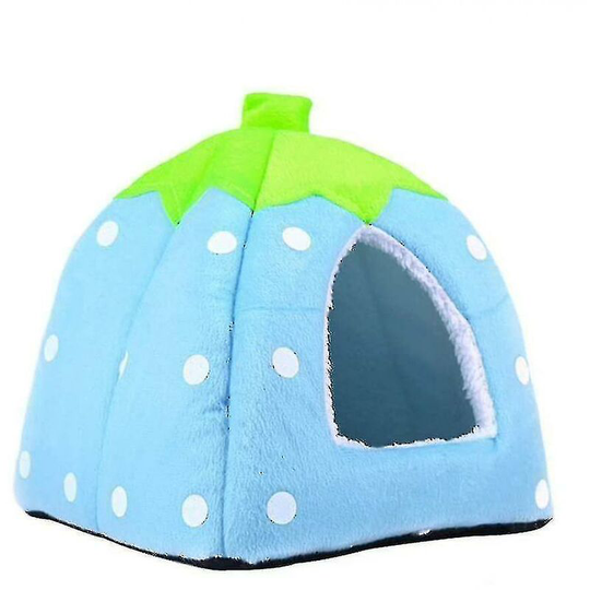 Small Animal Winter House Multifunctional Warm Bed With Removable Mat(blue)