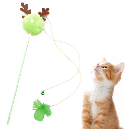 Cat Interactive Stick with Balls Bells Feather Wand for Cat Teaser Catcher Exercise Playing Toys Pet Supplies,model:Green - model:Green