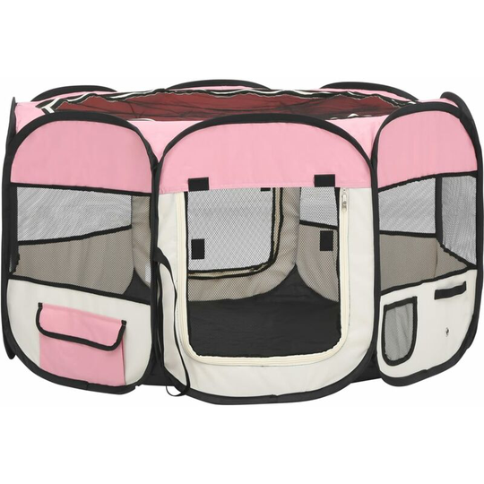 Foldable Dog Playpen with Carrying Bag Pink 110x110x58 cm Vidaxl Pink
