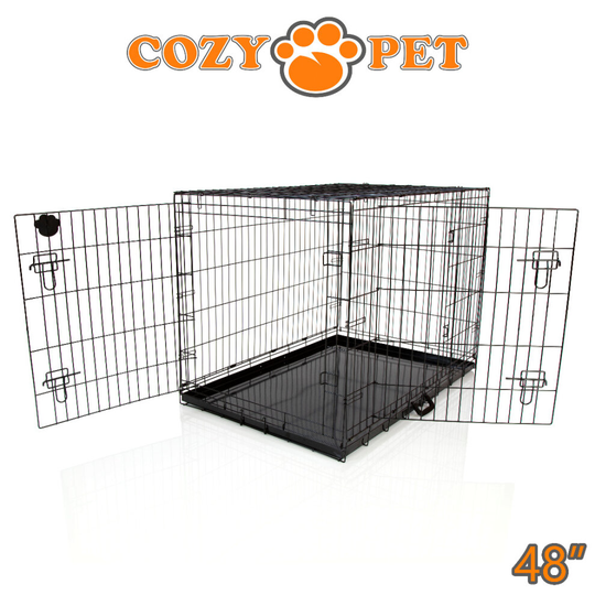 Dog Cage 48 in Black Cozy Pet Crate XXL Folding Puppy Cage Travel Metal