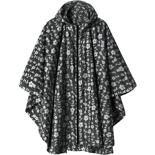 Kartokner - Rain Poncho Jacket Coat Hooded for Adults with Pockets, Free Size (Black Floral)