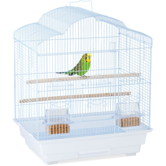 Relaxdays Bird Cage, Birdcage, Perches & Feeding Bowls, Metal, H x W x D: 56.5 x 46.5 x 35.5 cm, White