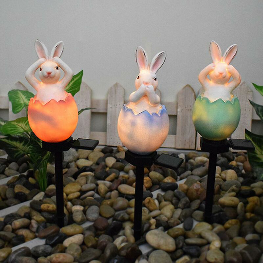 Rabbit Statue Light Solar Powered Resin Bunny Stake Light Outdoor Lawn Garden Decor - Flkwoh