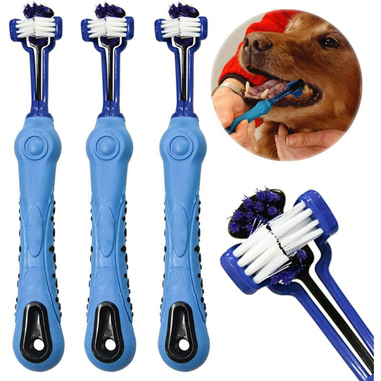 Denuotop - 3 Pack Dog Toothbrush for Pet Dental Care Three Head Dental Hygiene Dog Toothbrush 3 Head Brush (Blue)
