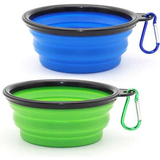 Pack Portable Dog Bowl Collapsible Dog Bowl Travel Bowl for Dog Cat Bowls 350ml Blue and Green