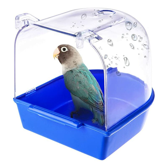 Transparent Hanging Bird Bath, Plastic Shower Cage for Cleaning Parrots and Cuckoo Birds, Blue