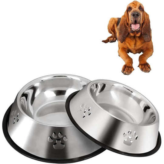 Litzee - 2 Stainless Steel Dog Bowls with Non-Slip Rubber Base, Large Pet Bowl and Water Bowl (Bottom: 30cm. Bowl mouth: 23 cm)