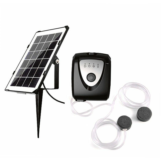 Bearsu - 6V 3.5W Solar Air Pump Fish Tank Oxygenator with Double Hose Aquarium and Outdoor Air Stone Bubble Pond Rechargeable, Black - Black
