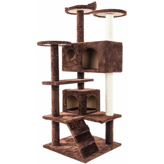 52' Pet Cat Tree Play Tower Bed Furniture Scratch Post Tunnel Toy Mouse Pet Kitty Play House - Brown - Brown