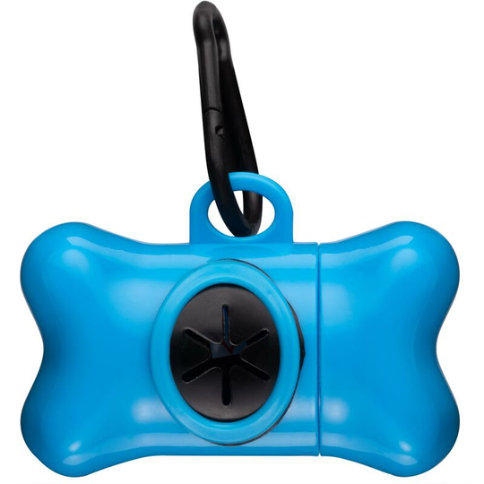 Dog Pet Puppy Poo Poop Waste Bag Dispenser Holder Scoop 1 Free Refill Roll - Blue - Bunty