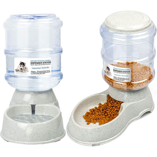Cat Water Fountain Automatic Cat Food Dispenser Automatic Water and Food Dispenser 3.8L for Cats and Dogs (Feeder+Water Feeder) - Gray