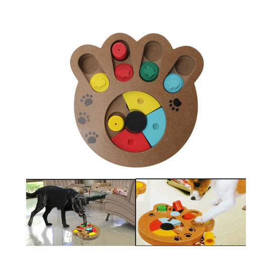 Pet Dog Wooden Game IQ Training Toy Interactive Food Dispensing Puzzle