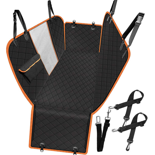 Car Dog Mat Anti-dirty Waterproof Car Pet Rear Row Mat Quilted Cotton Dog Car Mat Car Rear Pet Mat Full Quilting-With Net Orange Pocket